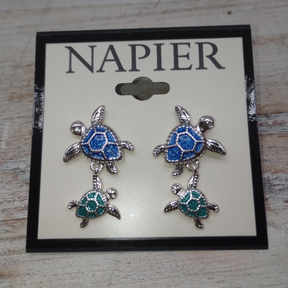 Napier Silvertone Turtles Earrings